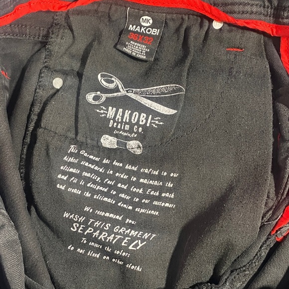 Makobi Men’s Jeans Denim 36x32 Black Flames Lightning Distressed Skinny Fit - Picture 10 of 12